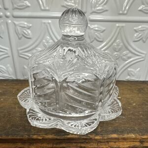 Small Cut Crystal Round Butter/Jelly Covered Dish